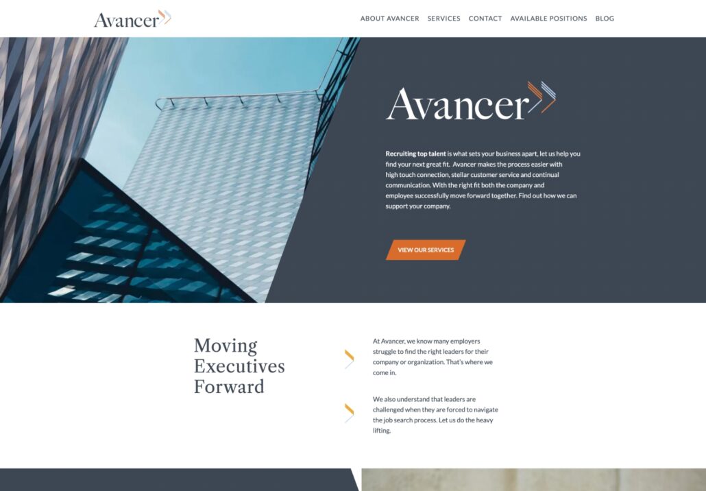 Avancer - Consultant/Headhunter Website - Homepage Screenshot