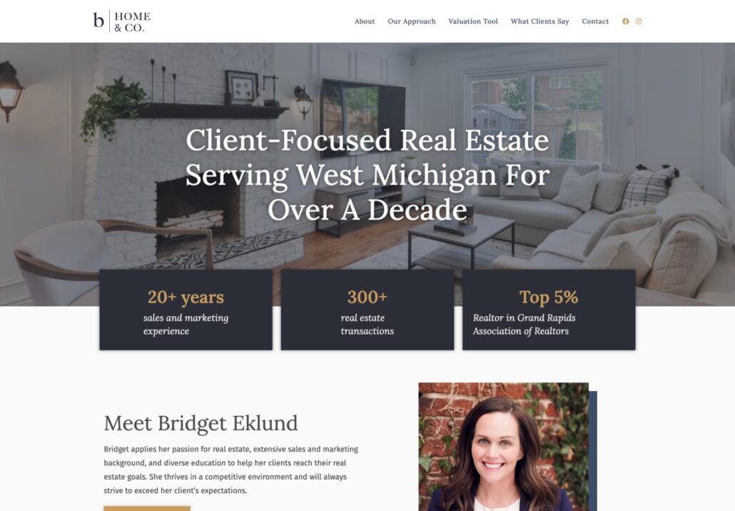 B Home & Co - Realtor/Real Estate Broker Website - Homepage Screenshot