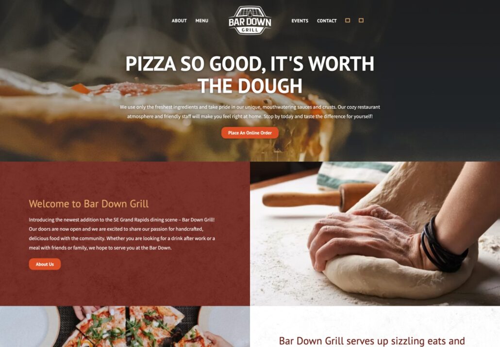 Bar Down Grill - Food/Restaurant Website - Homepage Screenshot
